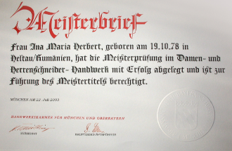 Meisterbrief Ina Herbert